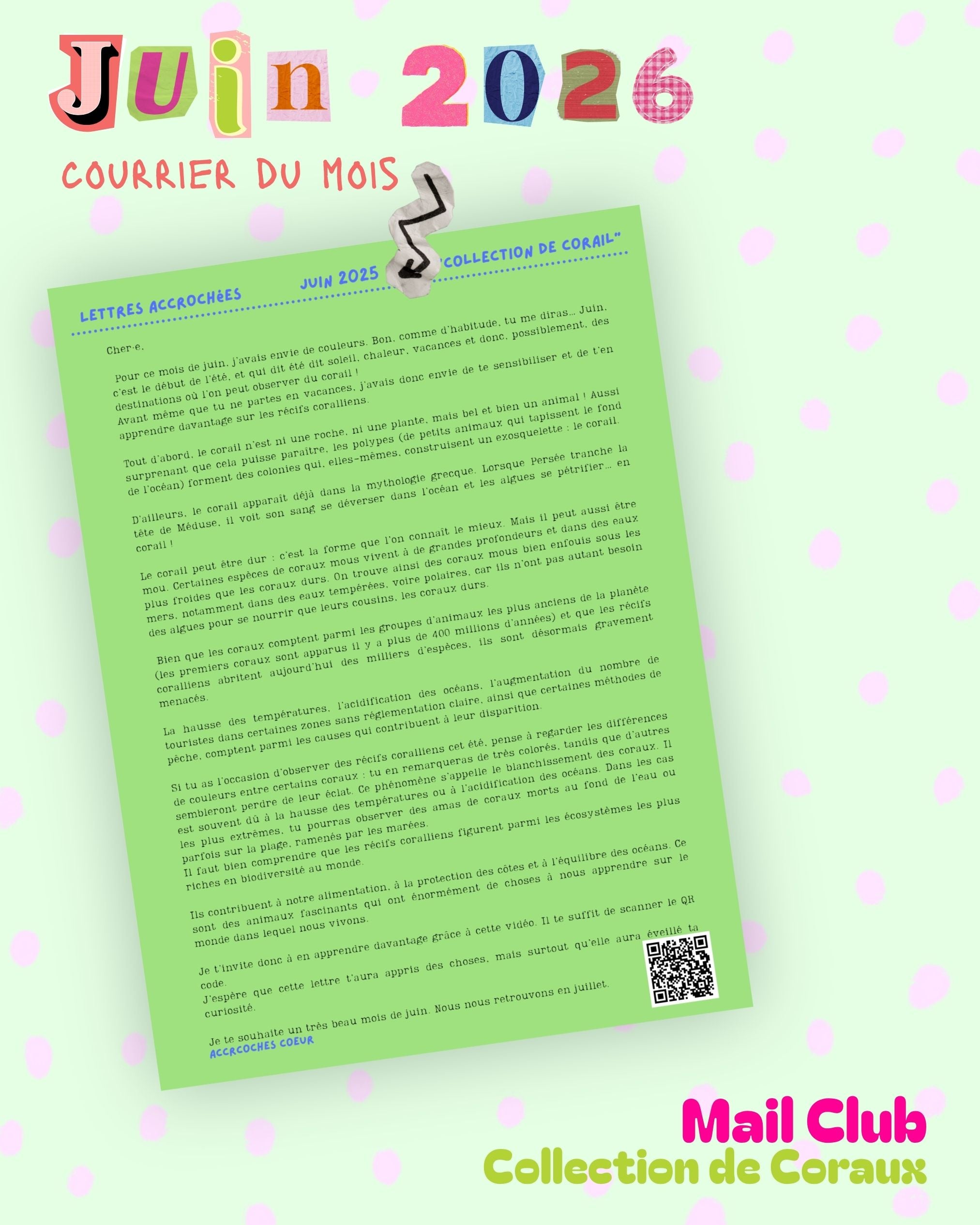 Lettre Accrochée - "Collection de Coraux" Juin 2026